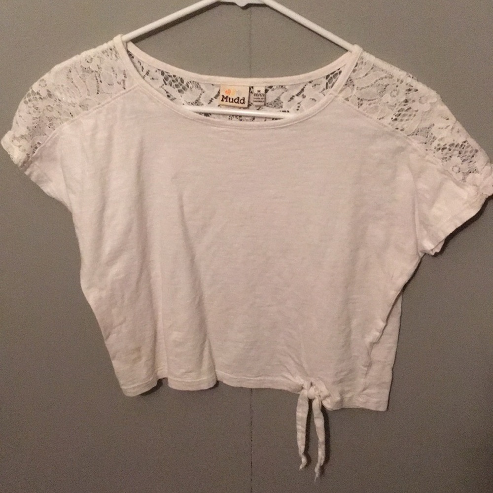 Medium Mudd white crop top with lace